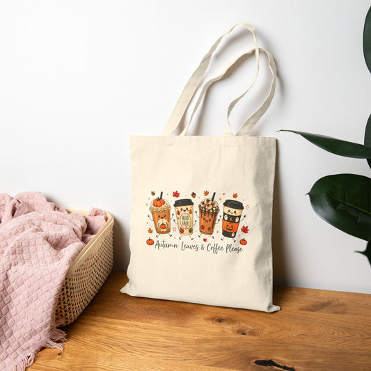 Autumn Leaves & Coffee Please Canvas Tote Bag