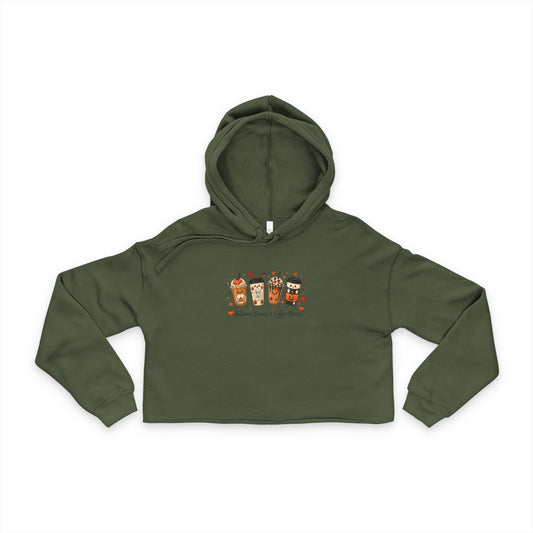 Autumn Leaves & Coffee Please Fall Cropped Hoodie - Bella + Canvas