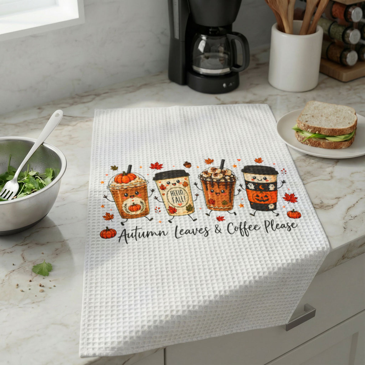 Autumn Leaves & Coffee Please Fall Kitchen Towel