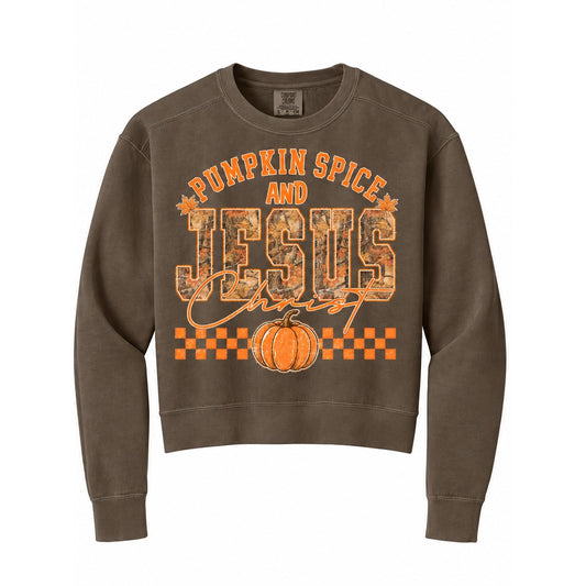 Pumpkin Spice and Jesus Comfort Colors Cropped Crewneck
